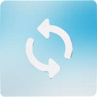 White refresh or sync icon with two circular arrows on a blue gradient background.